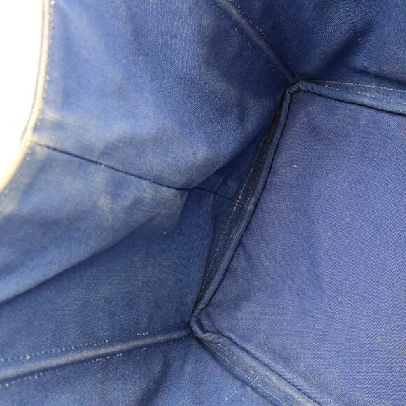 PRADA Milano Logo CANAPA Tote Hand Bag Canvas Leather Blue Gold - Picture 5 of 16